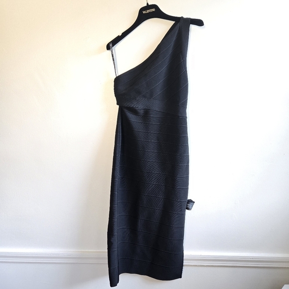 New Hervé Léger The Bella Asymmetrical Black Cocktail Party Midi Dress Small NWT - Picture 10 of 14